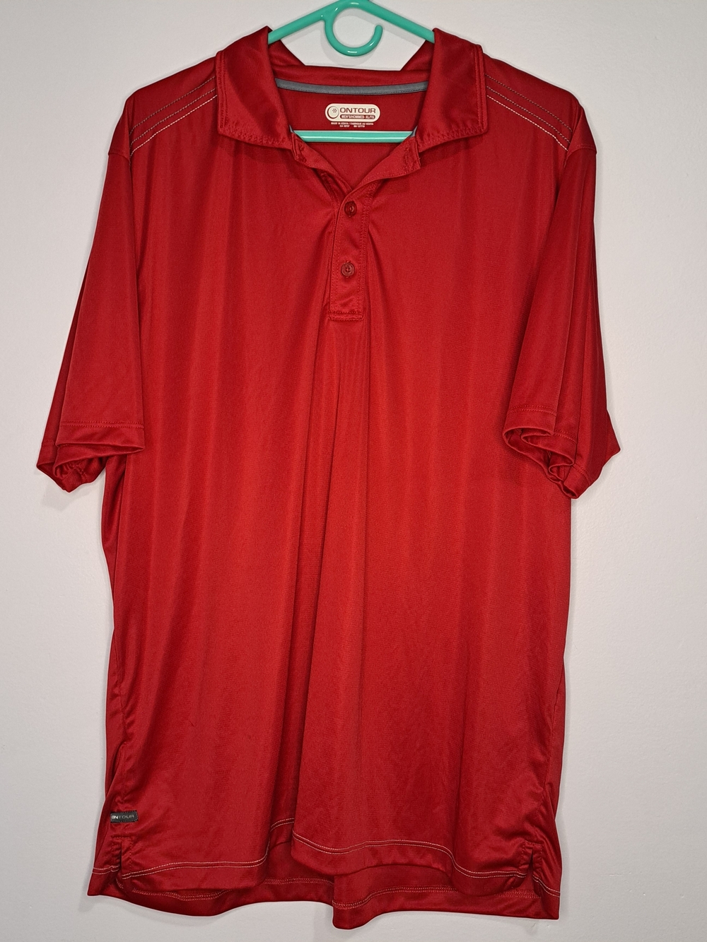 On Tour Golf Shirt XL Red Polo 100% Polyester Short Sleeve Pre-Owned